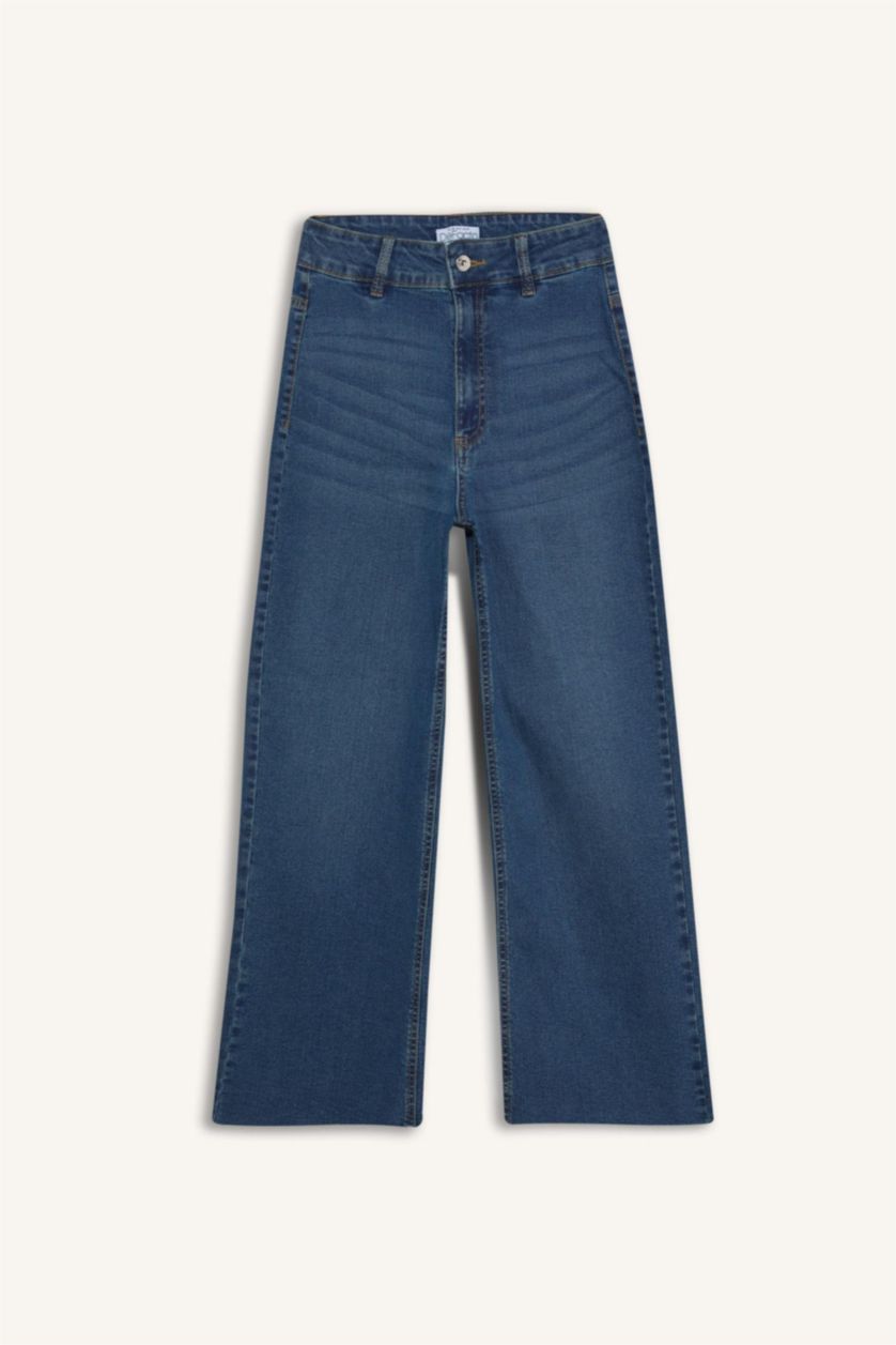 WOMAN Dark Blue Culotte High Waist Straight Leg Jeans