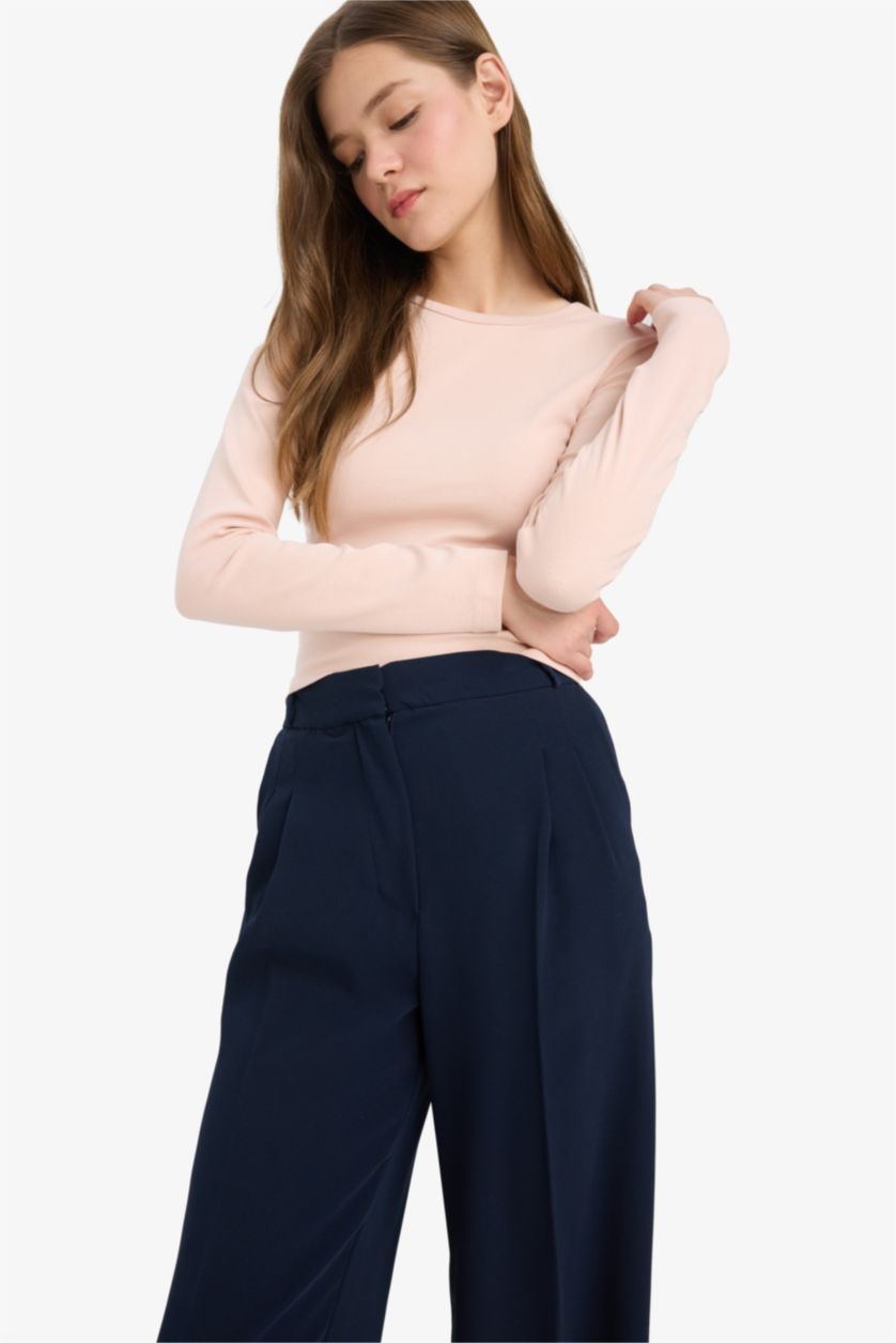 WOMAN Rose Fitted Crew Neck Ribbed T-Shirt