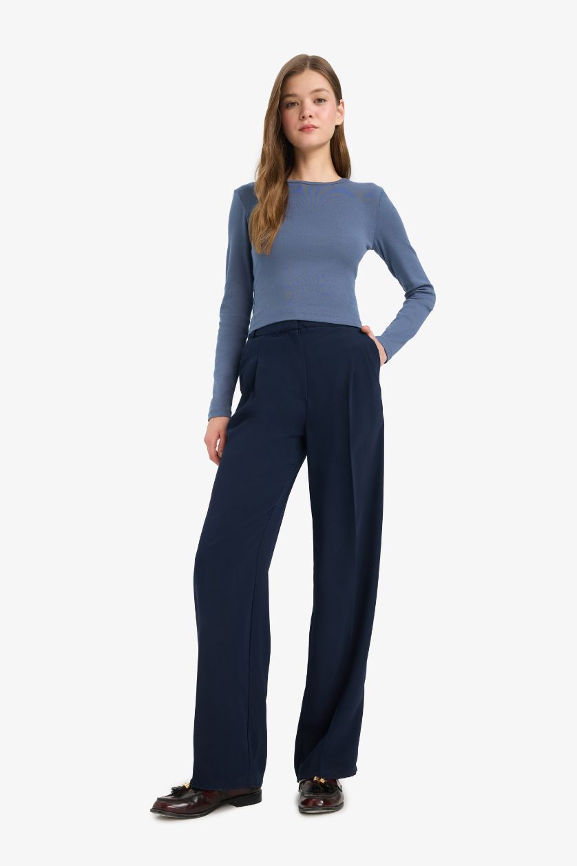 WOMAN Light Indigo Fitted Crew Neck Ribbed T-Shirt