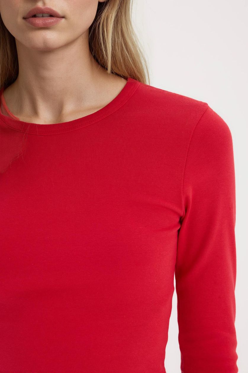 FEMME Rouge T-shirt rouge slim basique en maille côtelée à manches longues