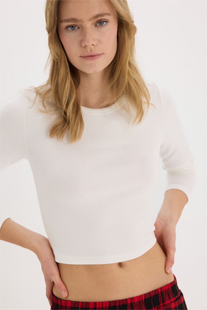 WOMAN White Slim Fit Ribana Long Sleeve T-Shirt