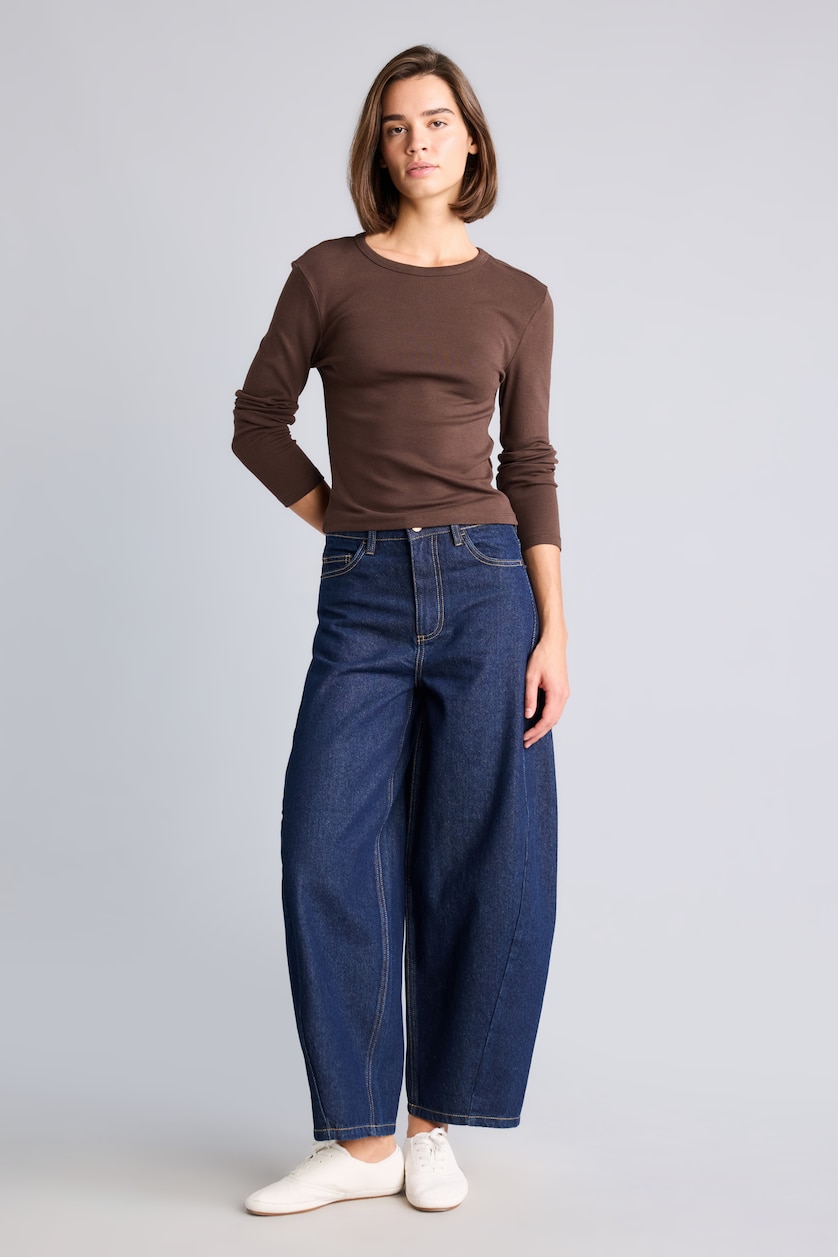 Women Brown Slim Fit Ribana Long Sleeve T-Shirt