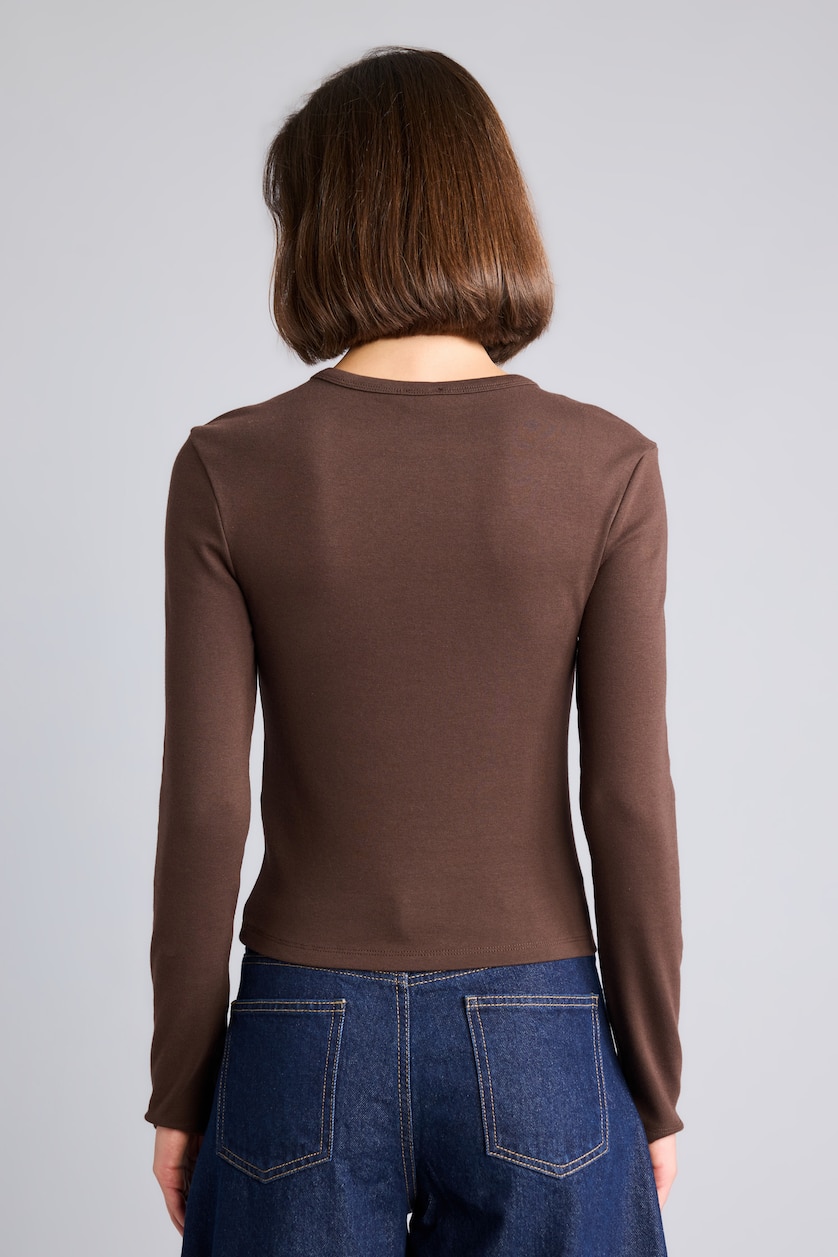 Women Brown Slim Fit Ribana Long Sleeve T-Shirt