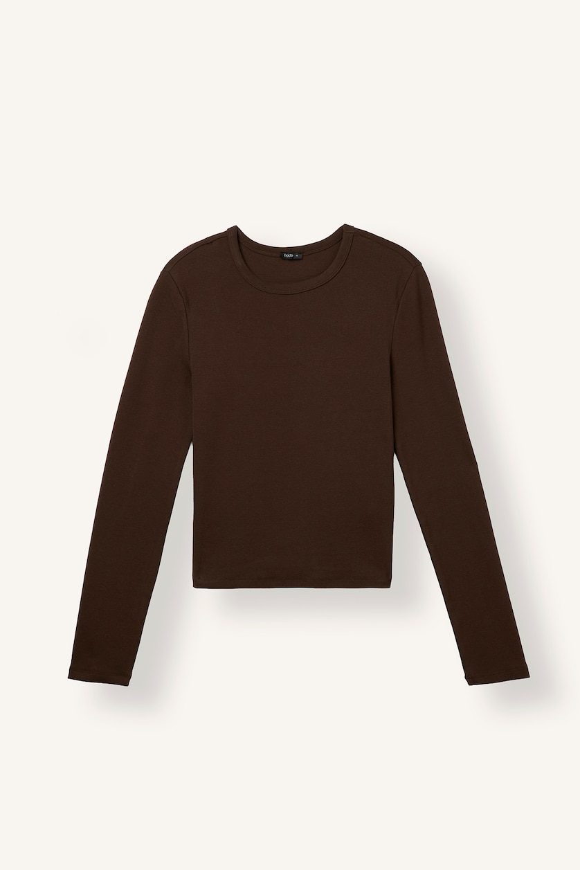 Women Brown Slim Fit Ribana Long Sleeve T-Shirt