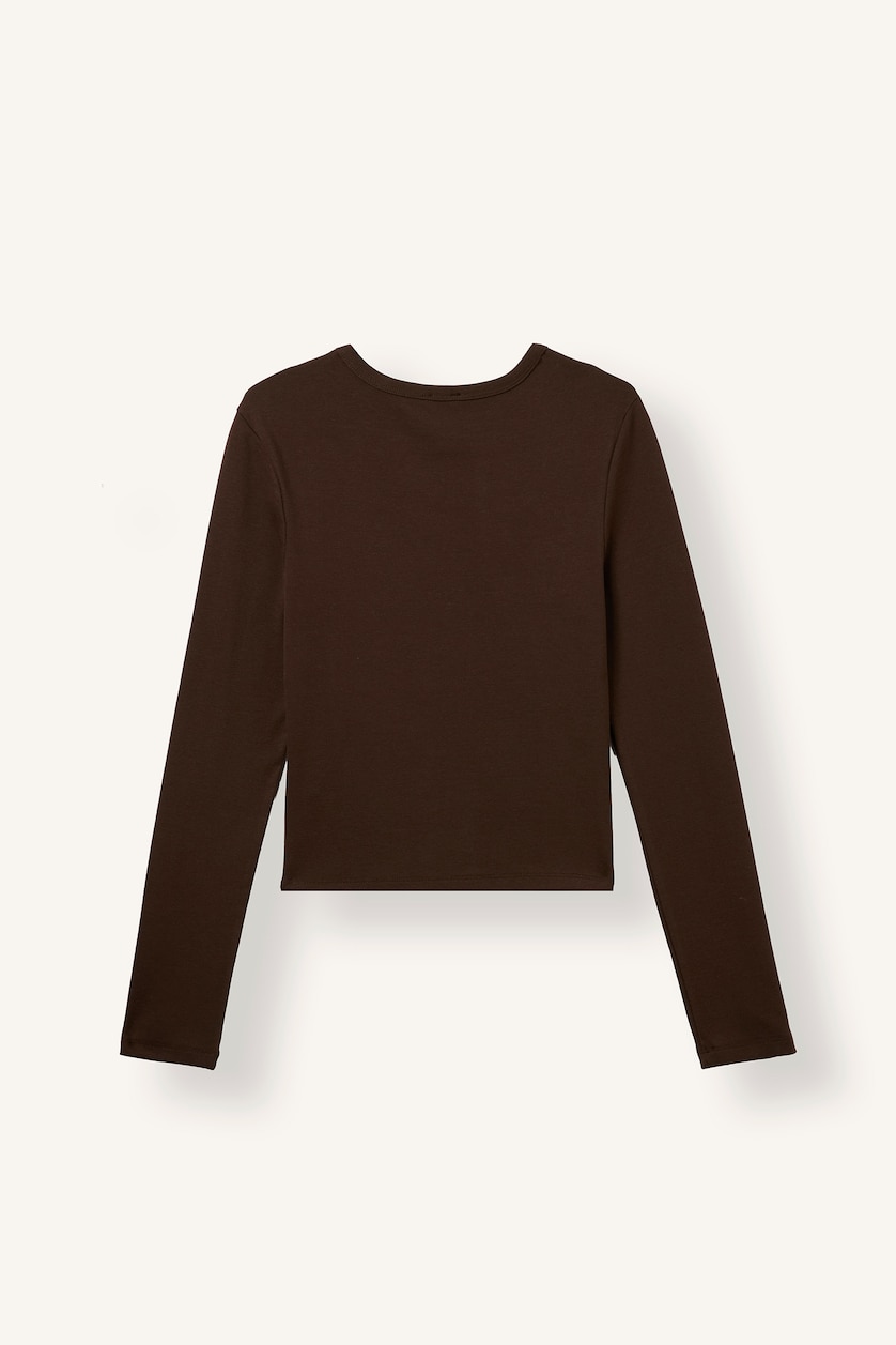 Women Brown Slim Fit Ribana Long Sleeve T-Shirt
