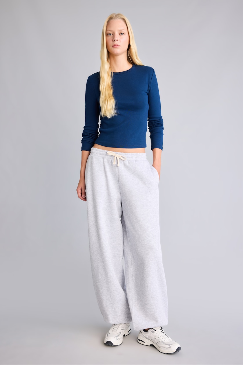 Woman NAVY Slim Fit Ribana Long Sleeve T-Shirt