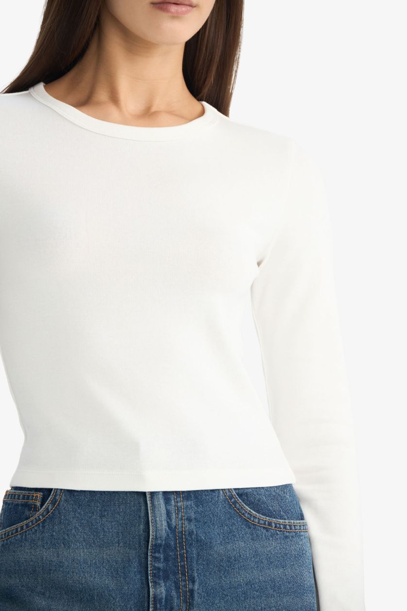 نساء اوف وايت تيشيرت سليم عادي أبيض بأكمام طويلة