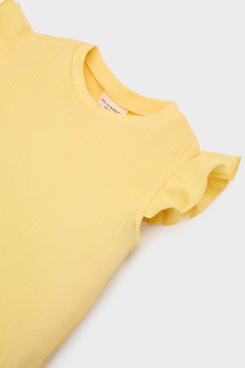 طفلة صغيرة أصفر طقم بناتي فلورال فسكوزي مجعد وايد ليج - قطعتين