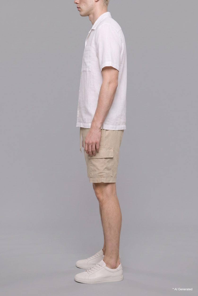 رجال اللون الحجري Regular Fit Elastic Waist Cotton Cargo Bermuda Shorts
