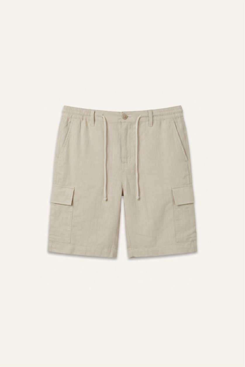 Men Beige Regular Cargo Cotton Beige Bermuda Shorts