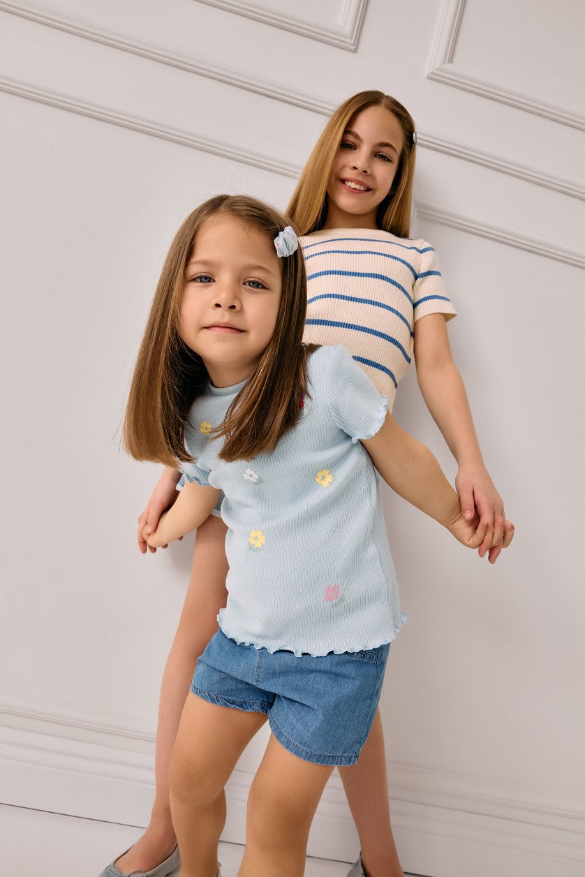 BABY GIRL Light Blue Baby Girl Regular Fit Crew Neck Floral T-Shirt