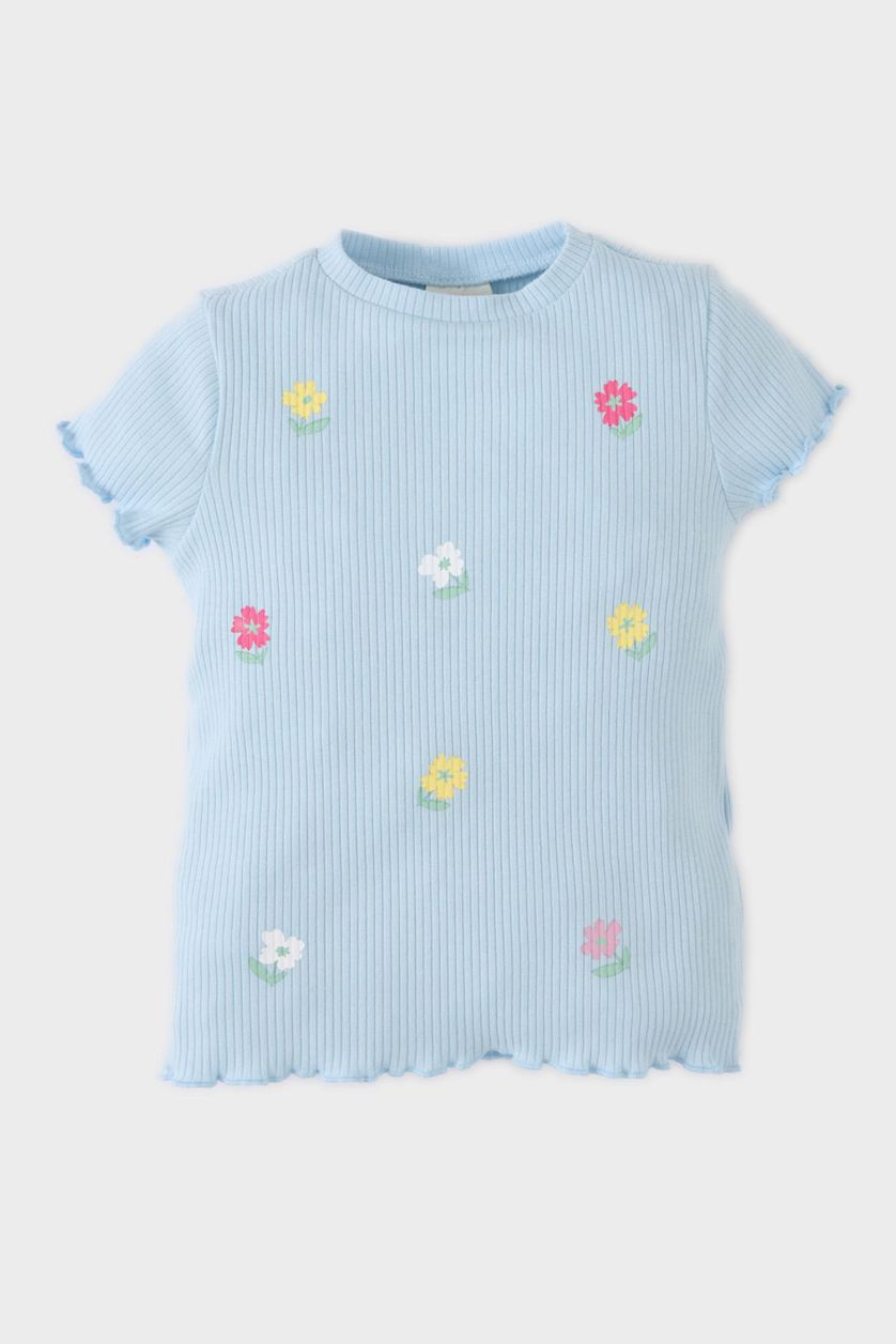 BABY GIRL Light Blue Baby Girl Regular Fit Crew Neck Floral T-Shirt
