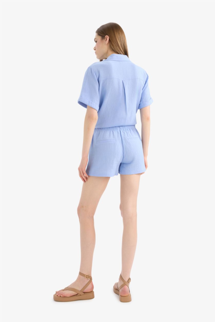 Женщины Светло-синий Шорты из крючкового материала с прямыми ногами и эластичной талией