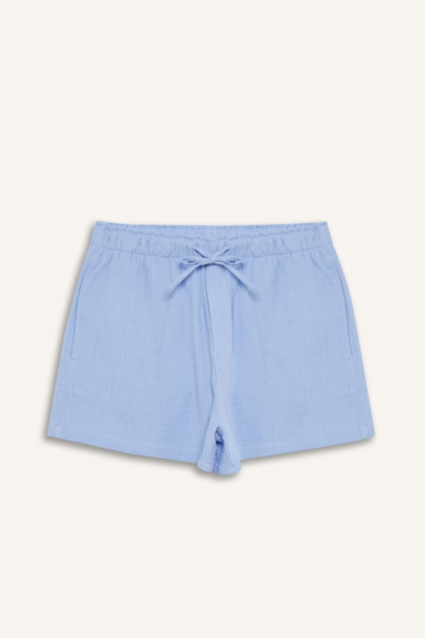 Женщины Светло-синий Шорты из крючкового материала с прямыми ногами и эластичной талией