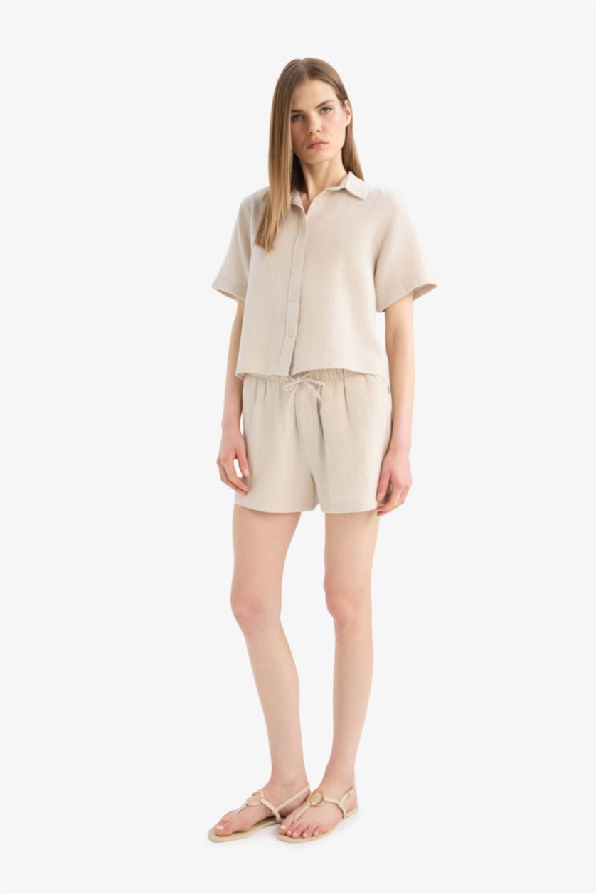 Женщины Бежевый Шорты из крючкового материала с прямыми ногами и эластичной талией