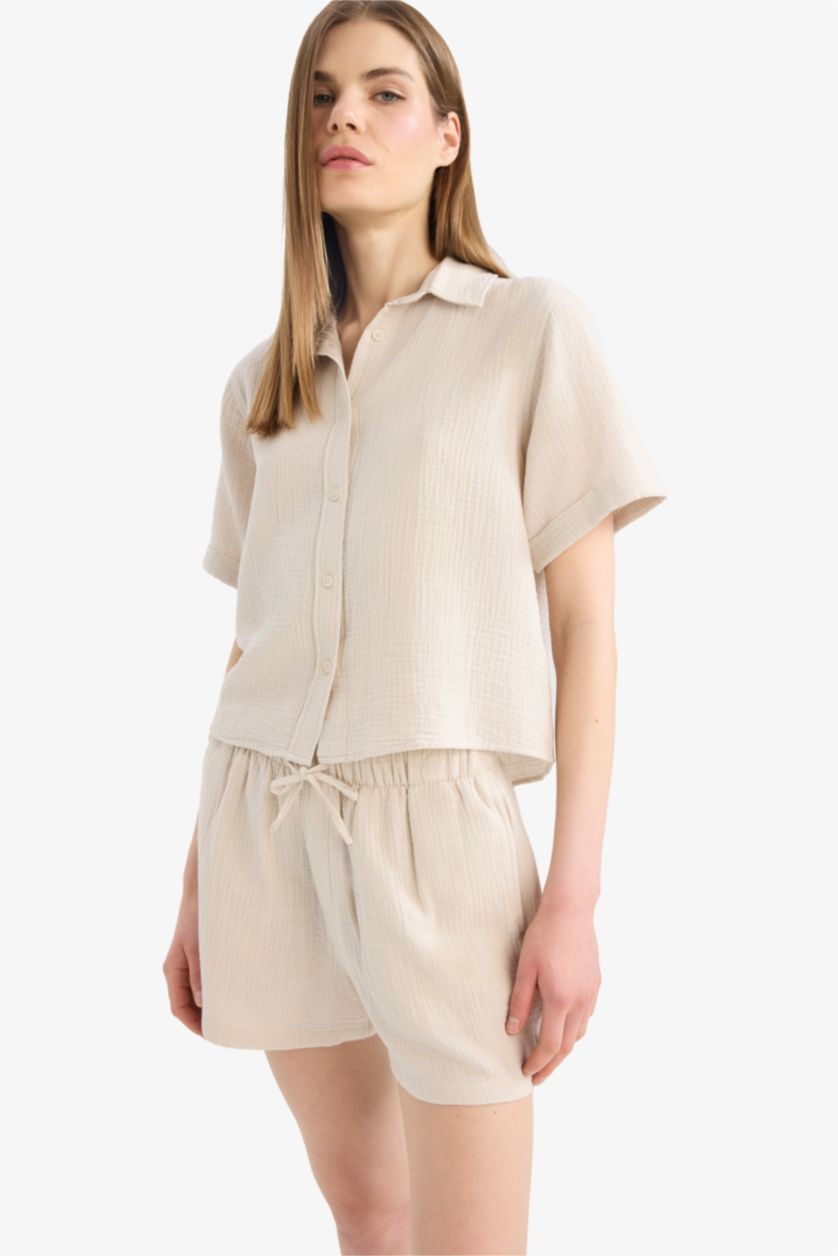 Женщины Бежевый Шорты из крючкового материала с прямыми ногами и эластичной талией