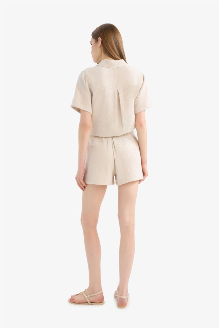 Женщины Бежевый Шорты из крючкового материала с прямыми ногами и эластичной талией