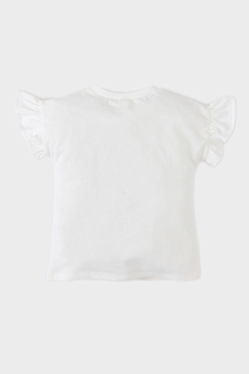 طفلة صغيرة بيج فاتح تيشيرت بنات نص كم فلورال قصة عادية برقبة مستديرة