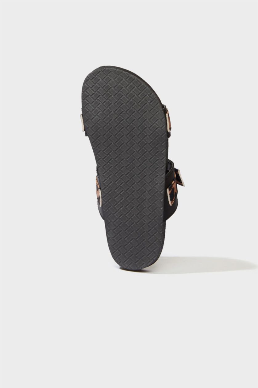 Kız Çocuk - Genç Kız Karma Leopar Desenli Düz Taban Terlik Kız Çocuk