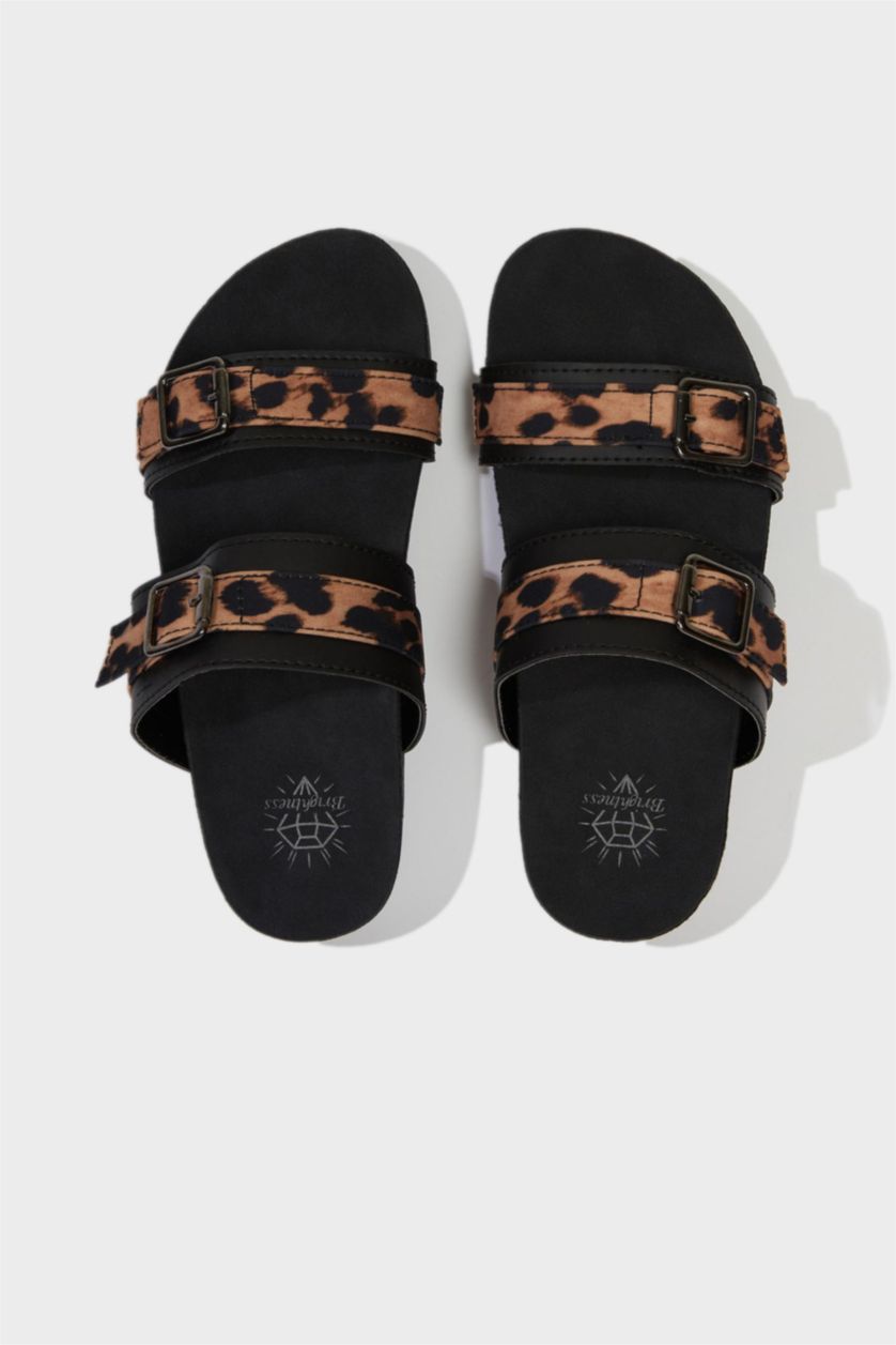 Kız Çocuk - Genç Kız Karma Leopar Desenli Düz Taban Terlik Kız Çocuk