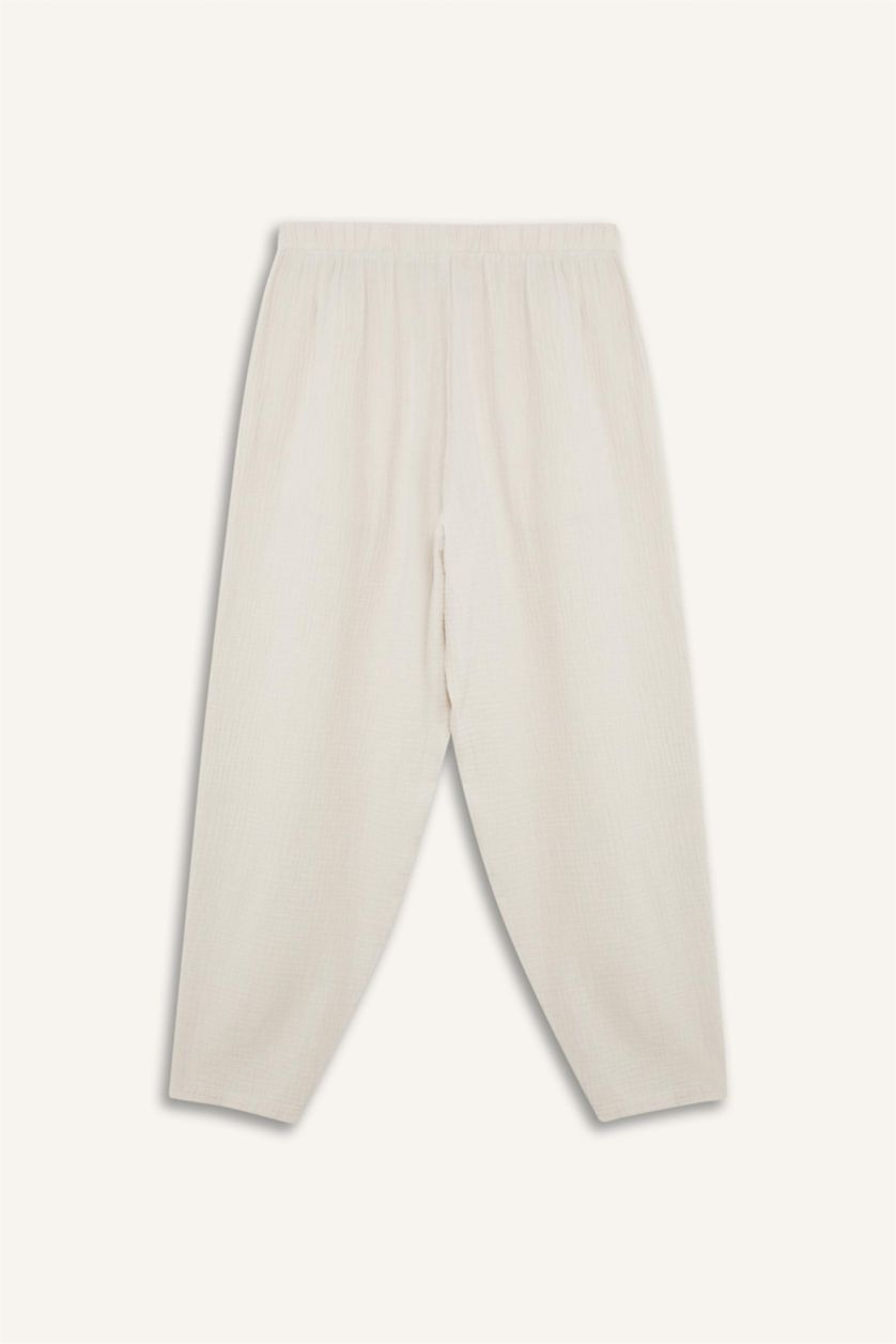 WOMAN Beige Tapered Fit Regular Hem Double Pocket Crinkle Fabric Trousers