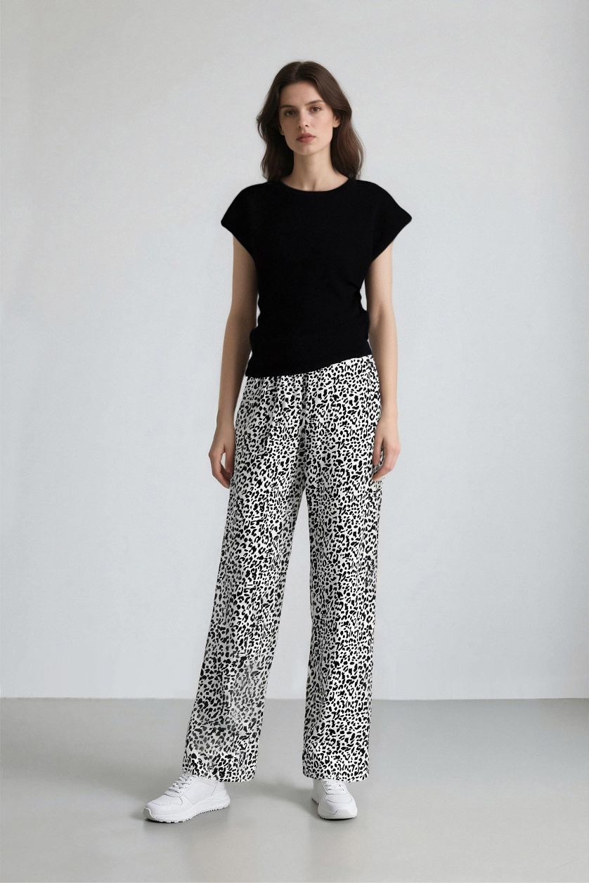 WOMAN Ecru Carrot Fit Wide Leg Printed Trousers