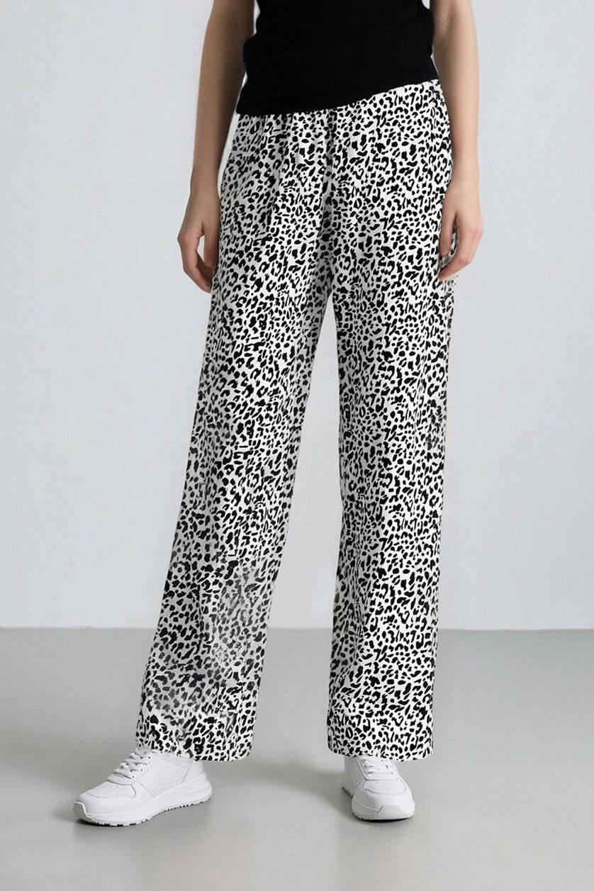 WOMAN Ecru Carrot Fit Wide Leg Printed Trousers