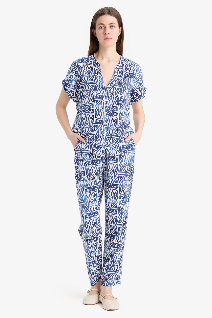 FEMME Marin Pantalon large taille haute Coupe carotte