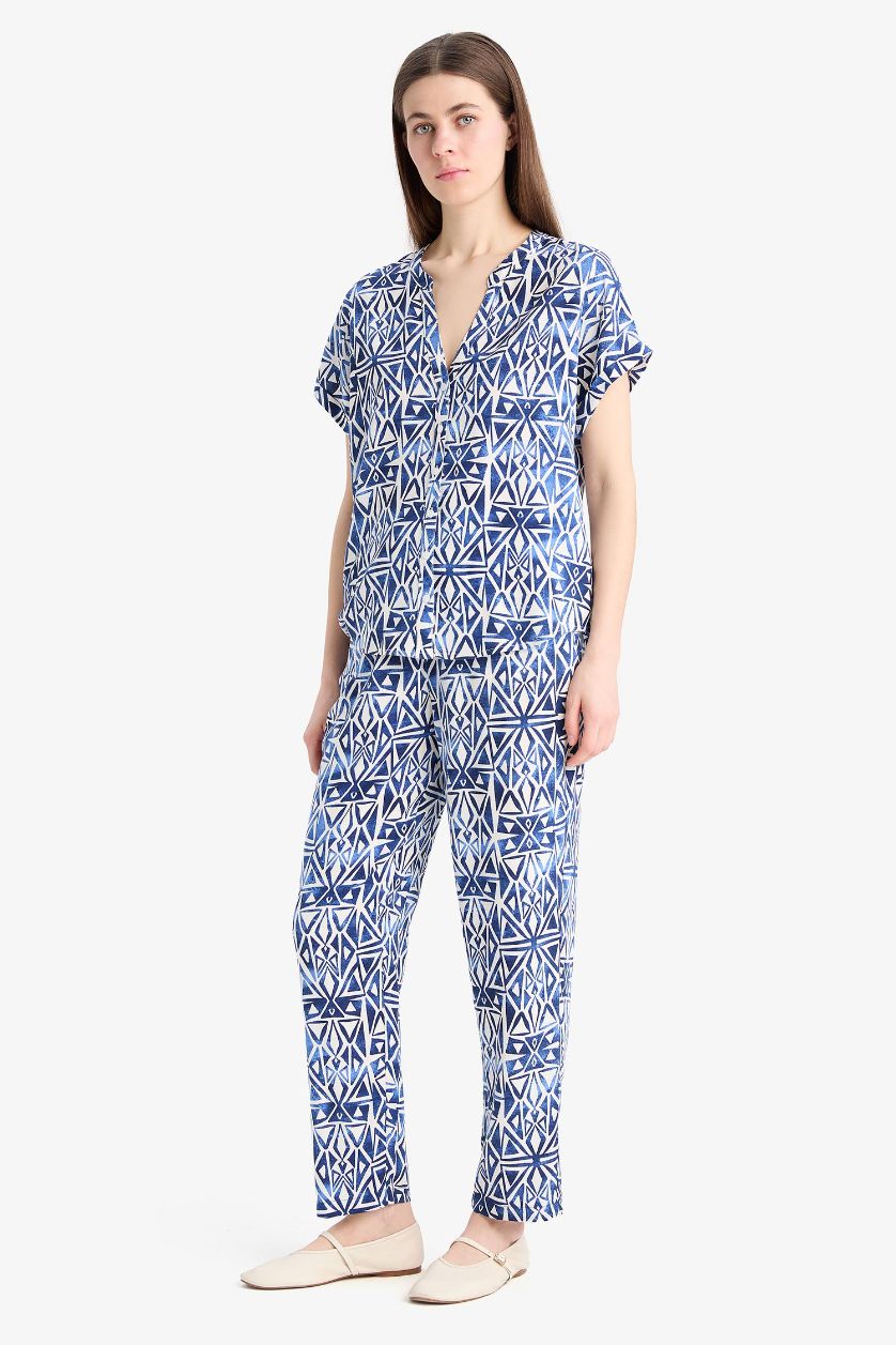 FEMME Marin Pantalon large taille haute Coupe carotte