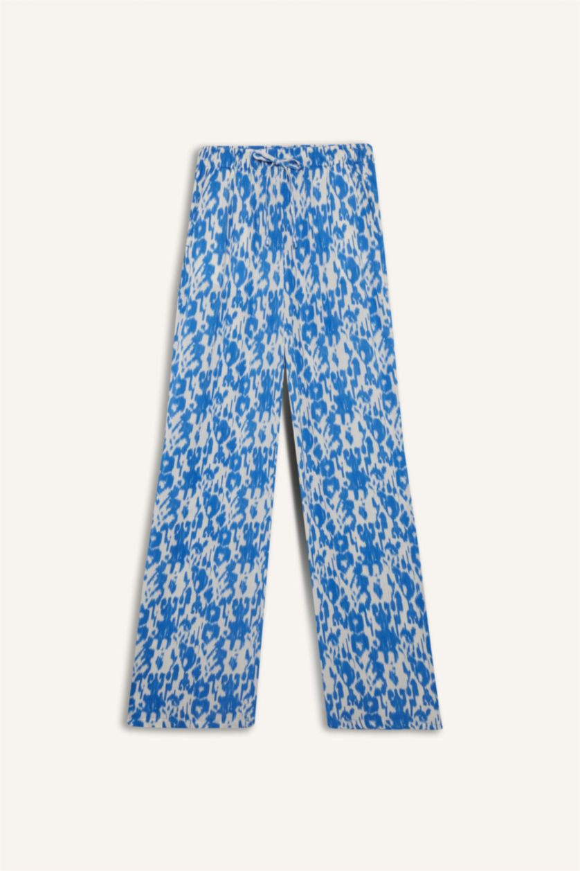 WOMAN Light Blue Straight Fit Printed Trousers