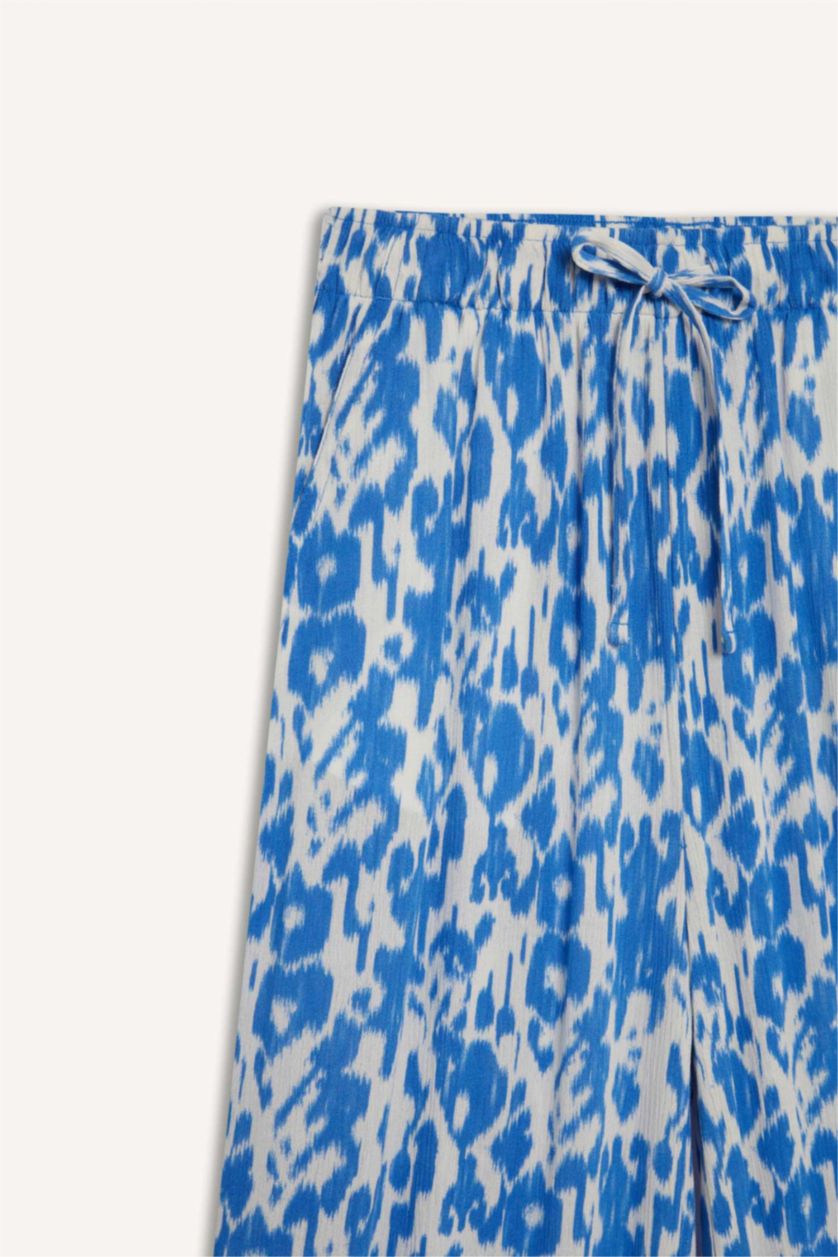 WOMAN Light Blue Straight Fit Printed Trousers