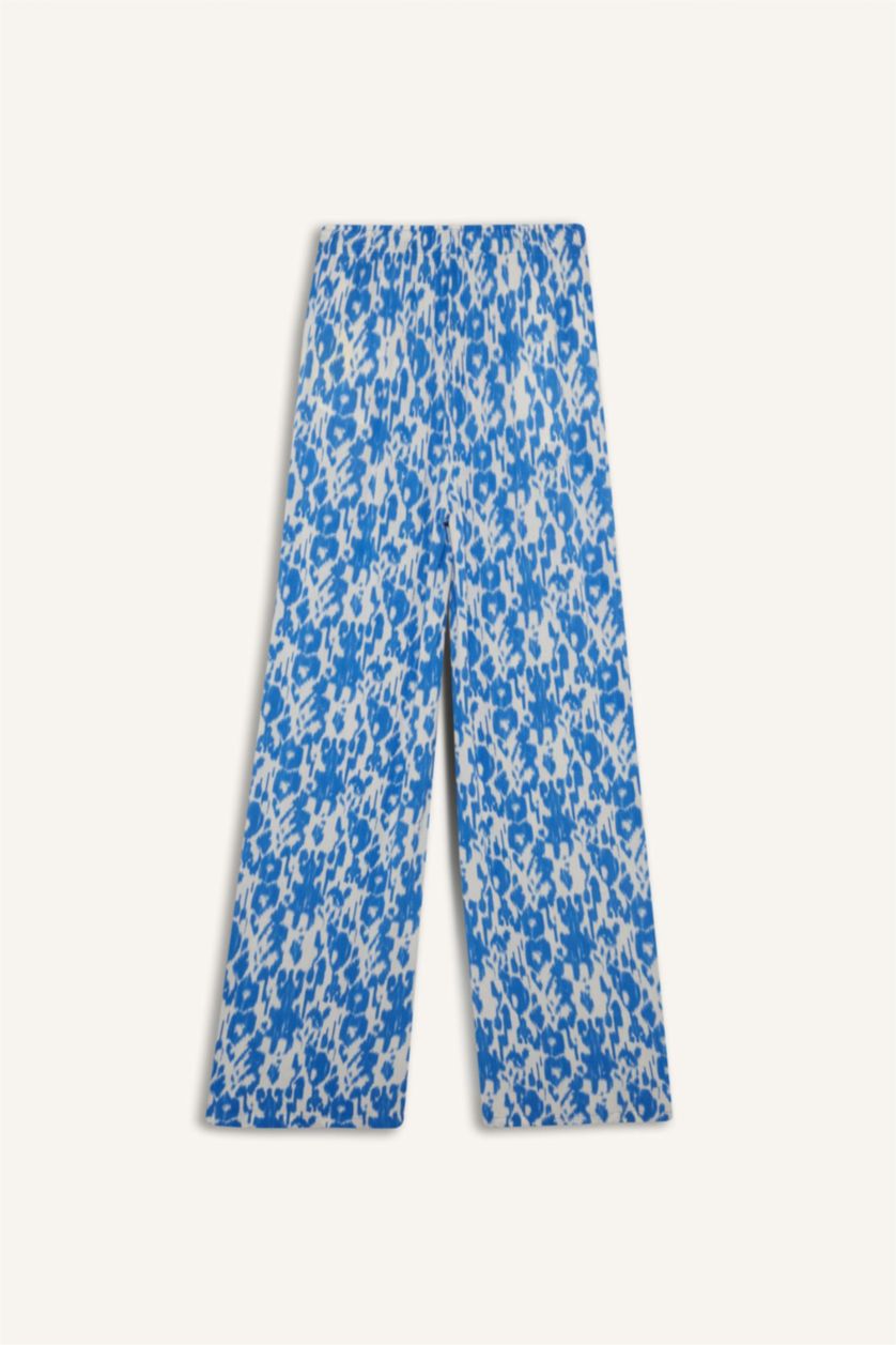 WOMAN Light Blue Straight Fit Printed Trousers