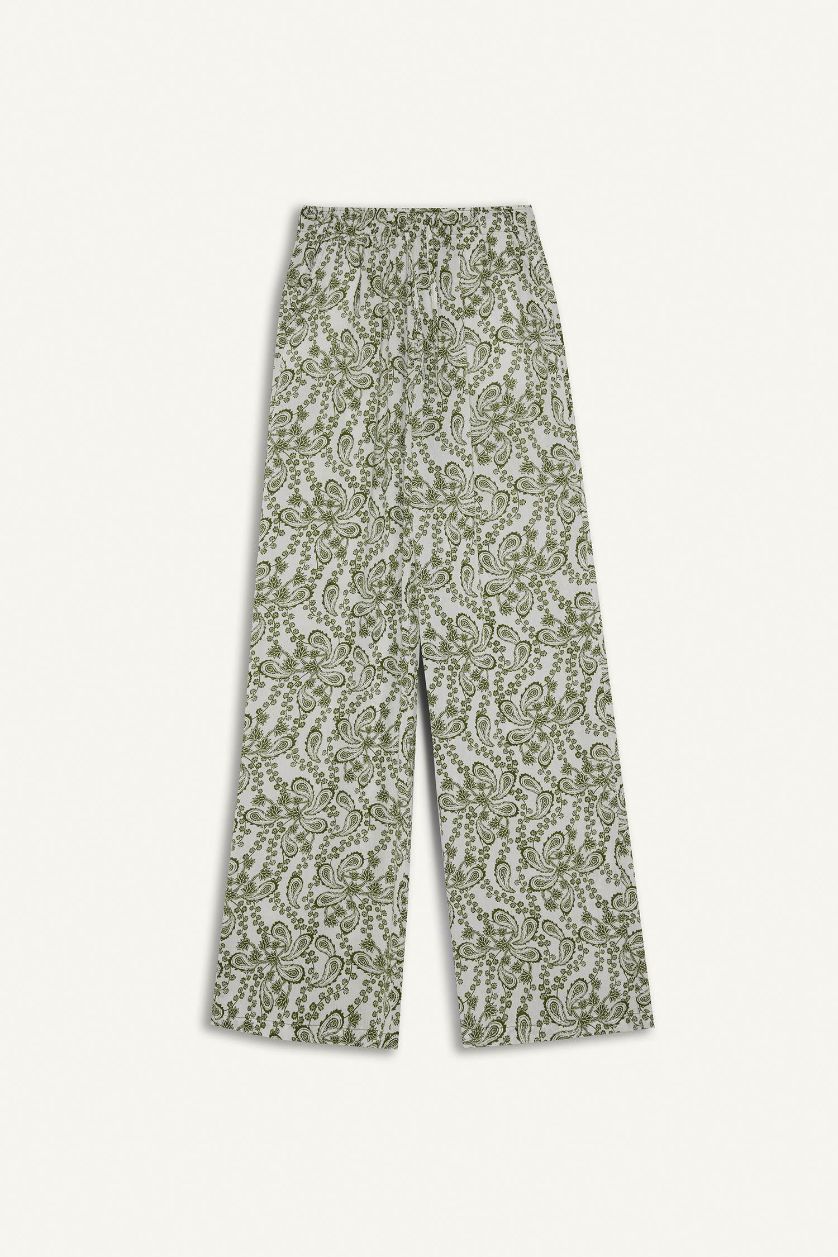 WOMAN Olive Straight Fit Printed Trousers