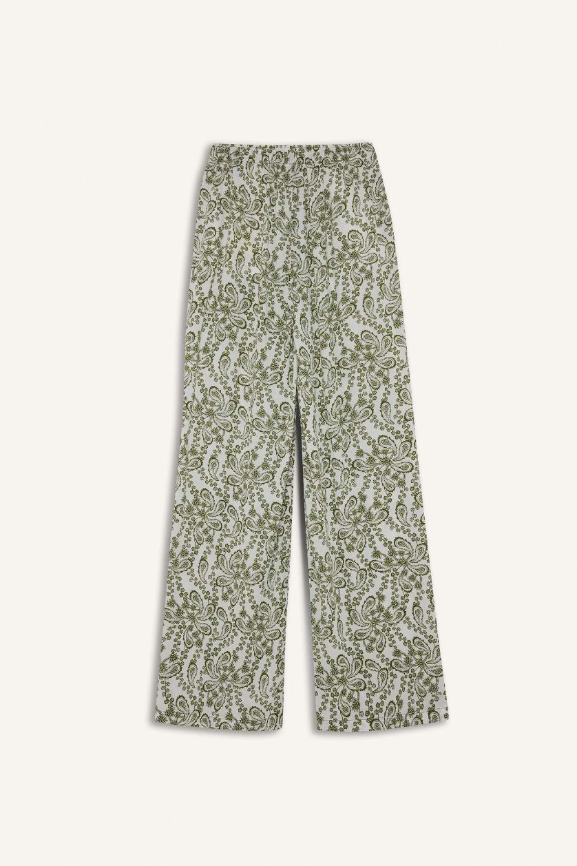 WOMAN Olive Straight Fit Printed Trousers