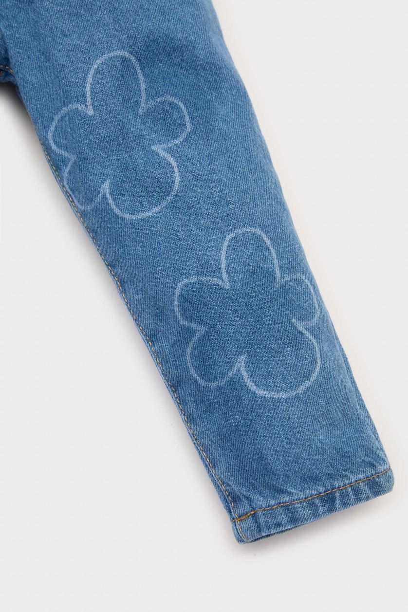 Kız Bebek Açık Mavi Paperbag Çiçekli Jean Pantolon Kız Bebek