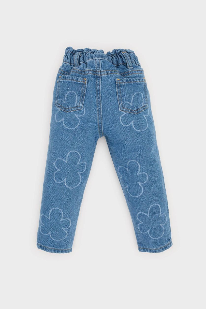 Kız Bebek Açık Mavi Paperbag Çiçekli Jean Pantolon Kız Bebek