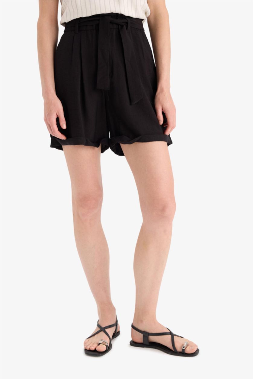 نساء أسود شورت بجيب مزدوج بخصر عالي