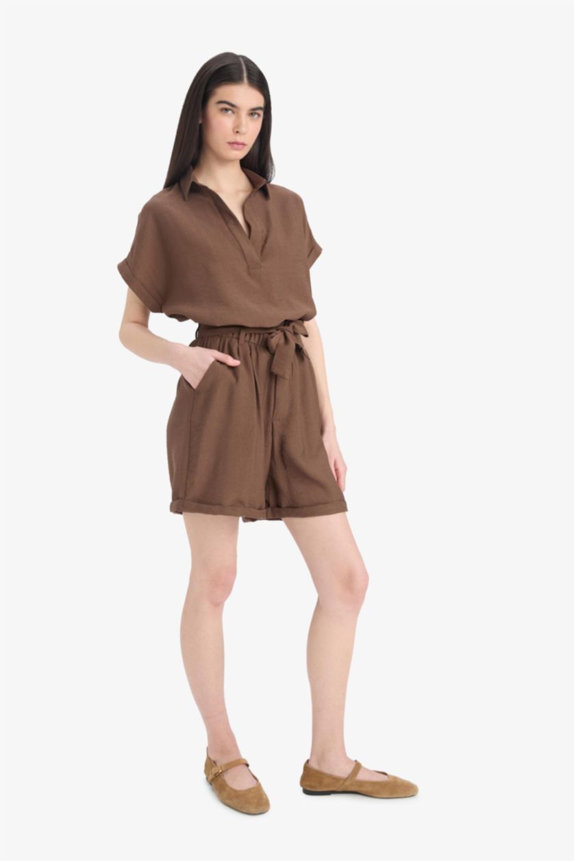 Woman Brown High Waist Shorts