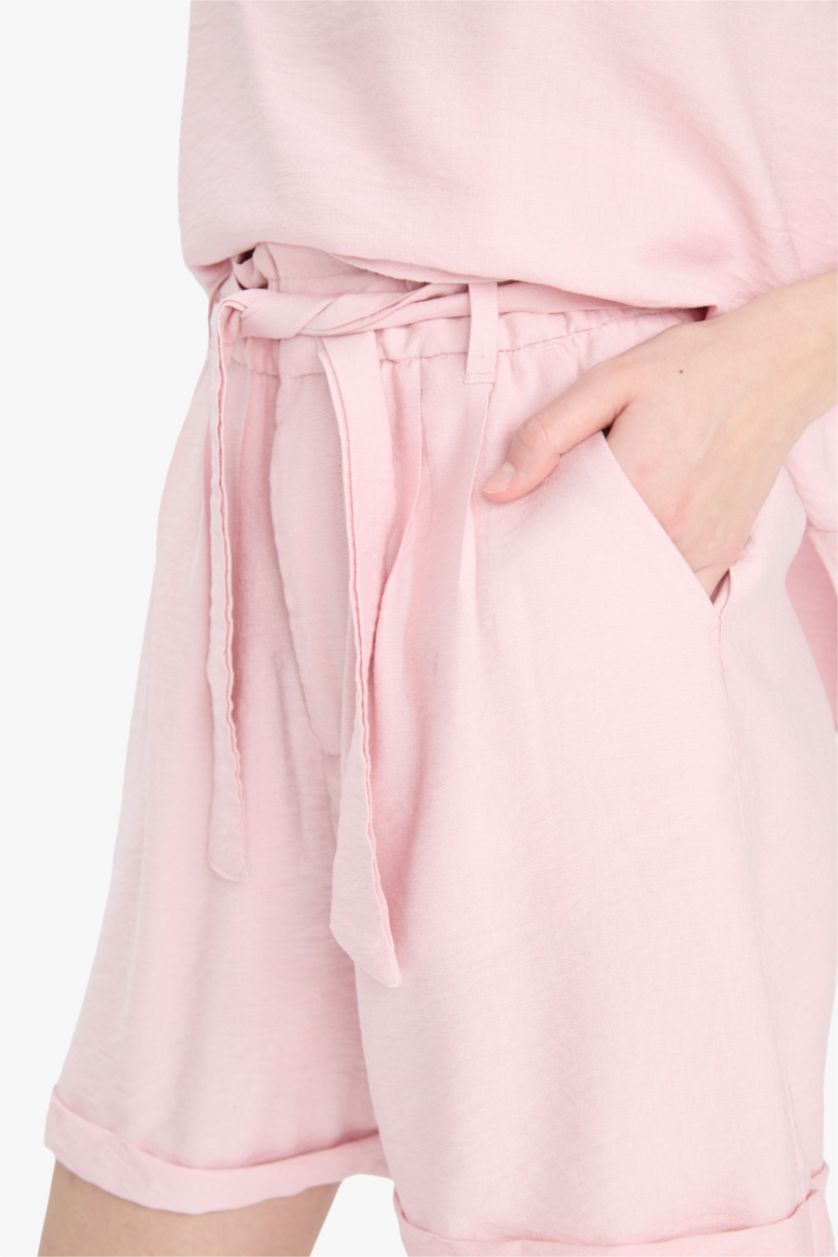 Женщины Светло-розовый Шорты из кринкленного материала с высокой талией