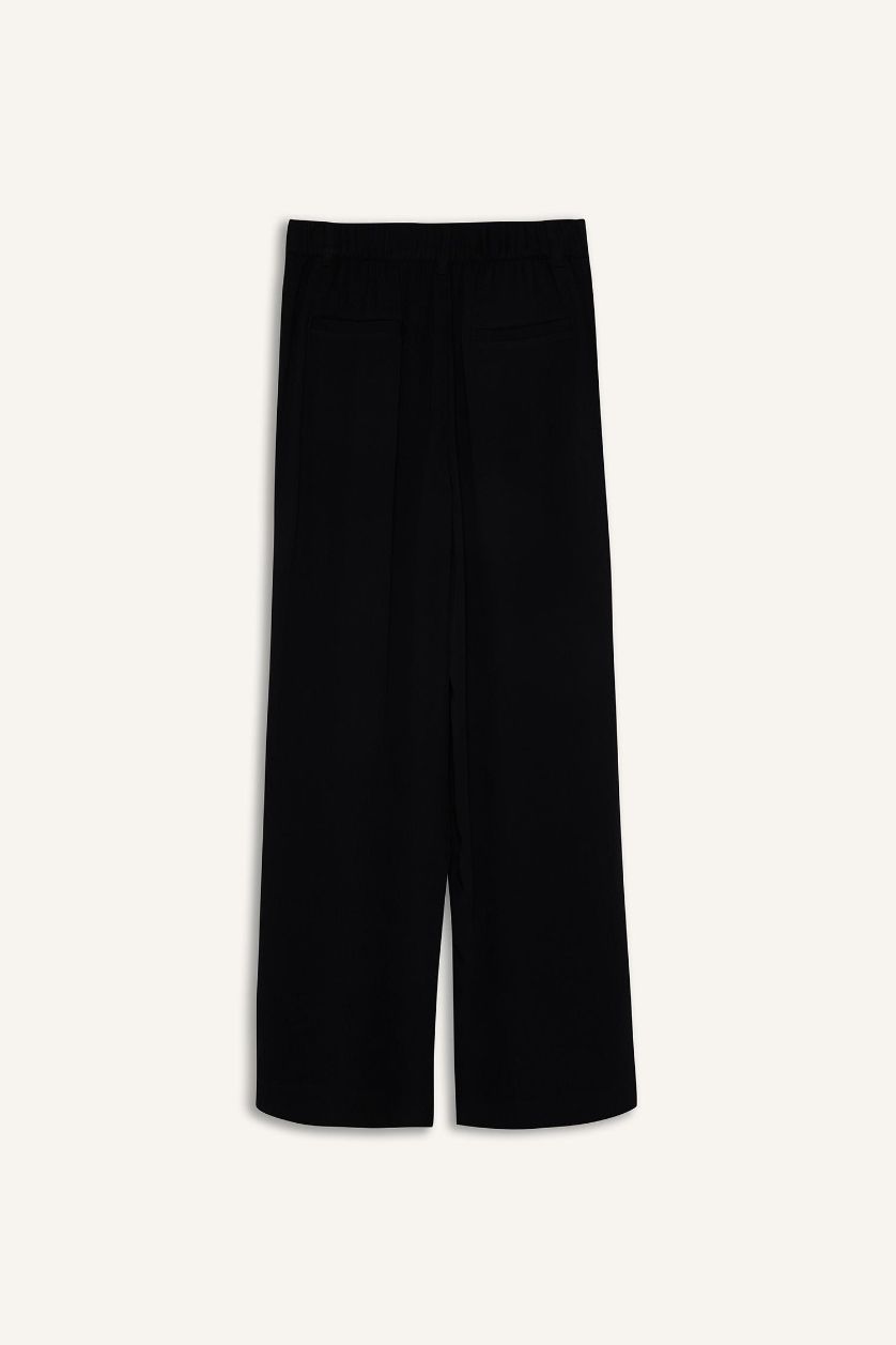 WOMAN Black Culotte Fit Regular Hem Double Pocket Linen Blended Trousers