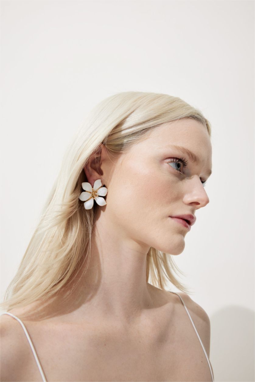 FEMME Blanc Boucles d’oreilles blanches en forme de fleur pour femme