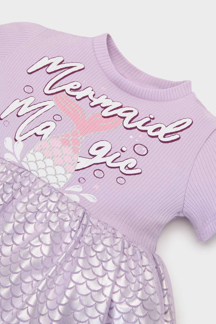 طفلة صغيرة أرجواني فستان تول بيبي بناتي قصة عادية نص كم مطبوع