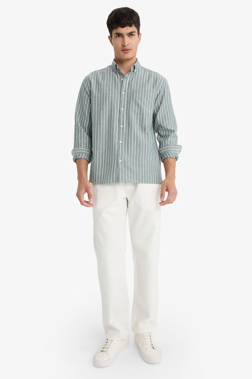 رجال أخضر غامق قميص ردن طويل محبوك قصة عادية بياخة بولو