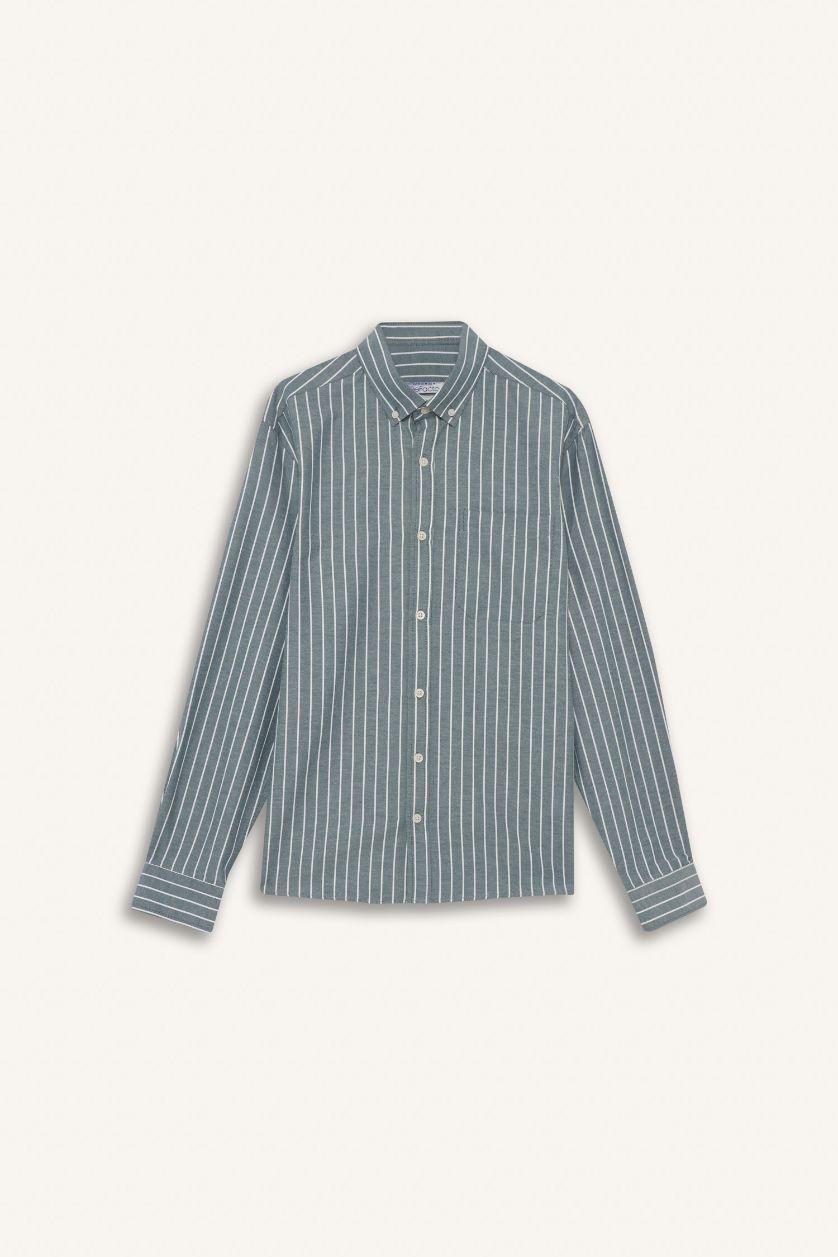 رجال أخضر غامق قميص ردن طويل محبوك قصة عادية بياخة بولو