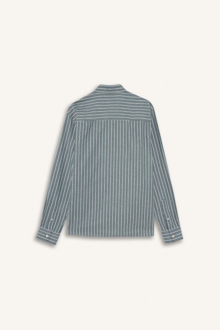 رجال أخضر غامق قميص ردن طويل محبوك قصة عادية بياخة بولو