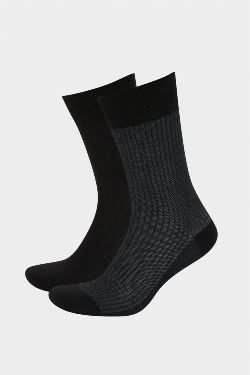 Erkek Siyah Erkek Dikişsiz 2'li Pamuk Akrilik Premium Uzun Çorap