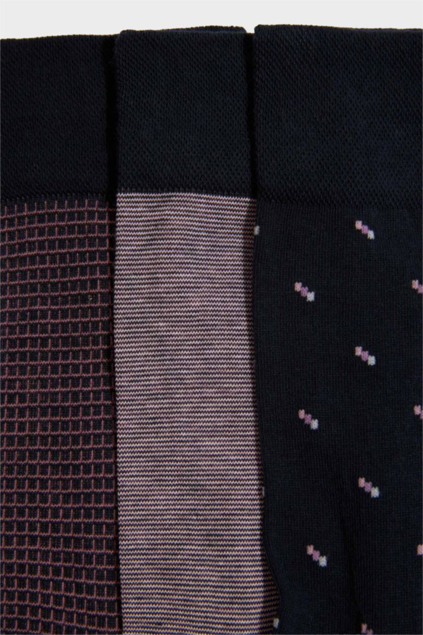 Erkek Lacivert Erkek Dikişsiz 3'lü Penye Pamuklu Premium Uzun Çorap