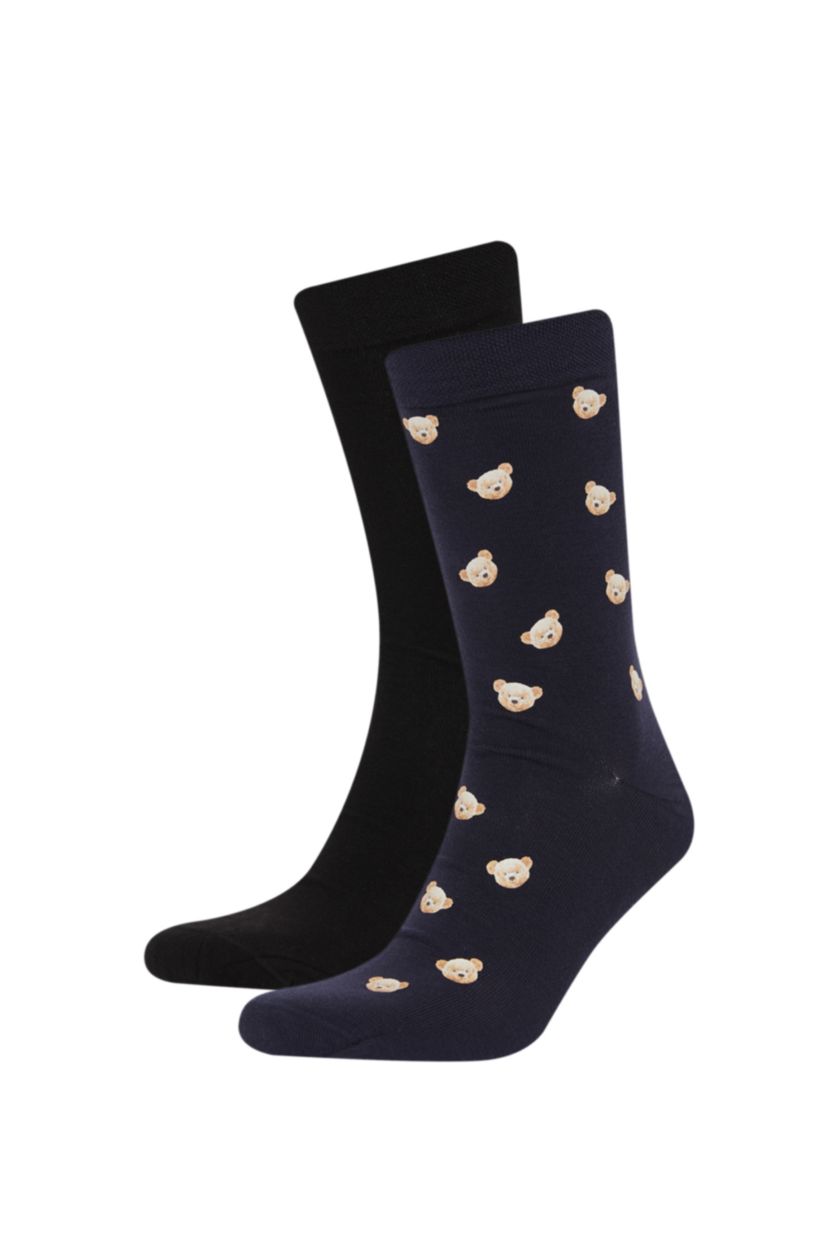 Erkek Karma Erkek Dikişsiz Bear Baskılı 2'li Penye Pamuklu Premium Uzun Çorap