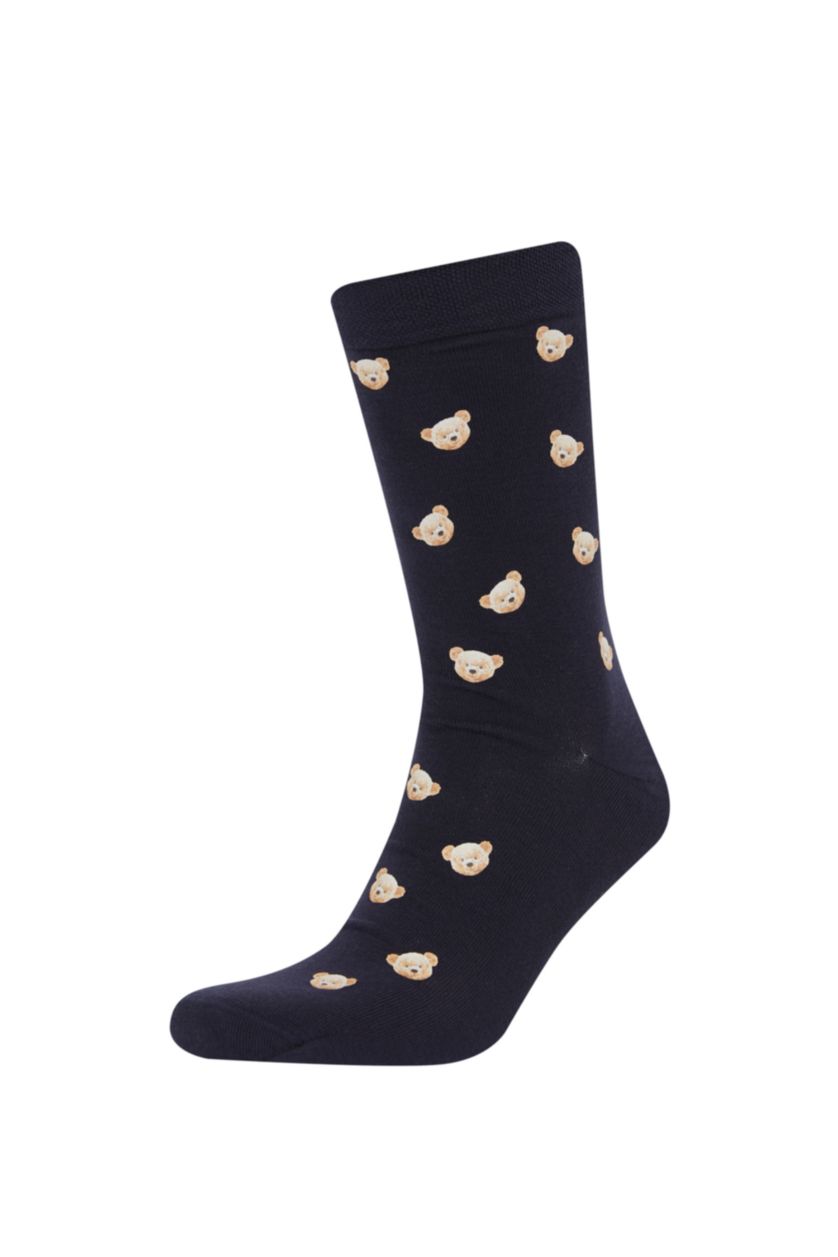 Erkek Karma Erkek Dikişsiz Bear Baskılı 2'li Penye Pamuklu Premium Uzun Çorap