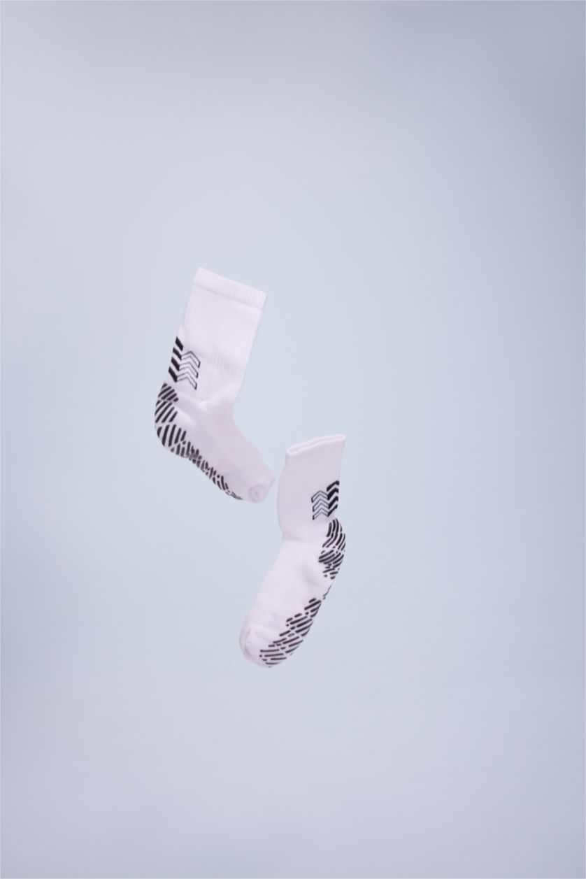 Erkek Beyaz Erkek Dikişsiz Taban Altı Kaydırmaz Baskılı Havlu Premium Uzun Spor Çorap